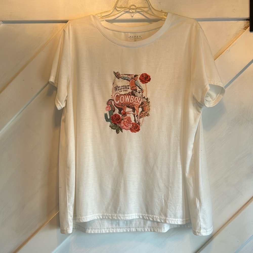 Roper, where the West white tea cowboy print 2X